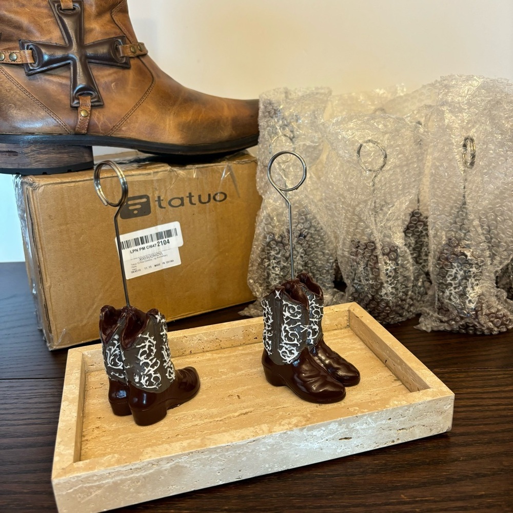 Tatuo 11 Pcs Dark Brown Cowboy Boots Table Number Holders: Dinners, Parties, Etc